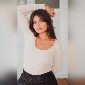 Ganni Melange Knit Long Sleeve Top Vanilla Ice Size XL